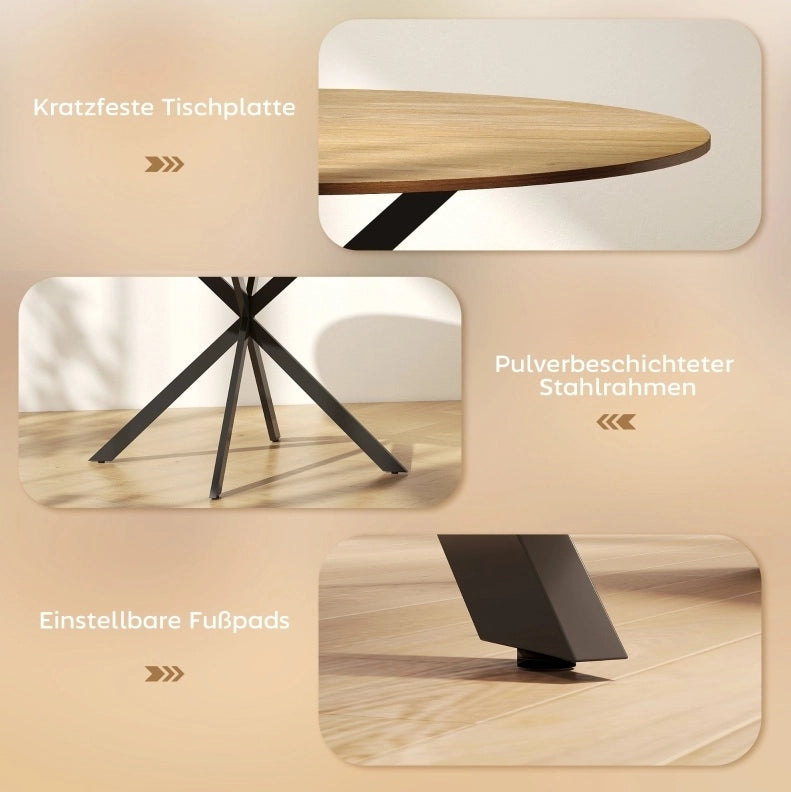 Tavolo da pranzo rotondo ?120 cm con gambe in acciaio a X; effetto rovere