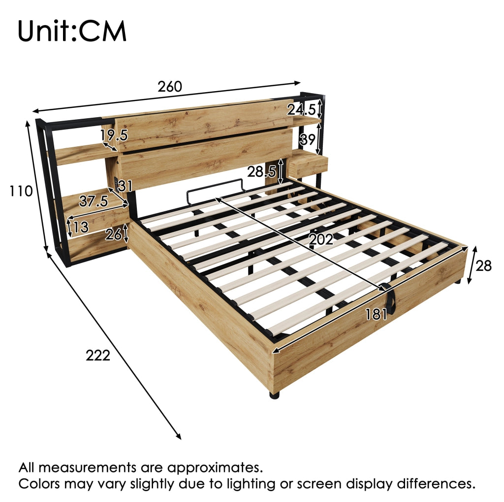 Letto matrimoniale 180x200 cm con ricarica USB e Type-C