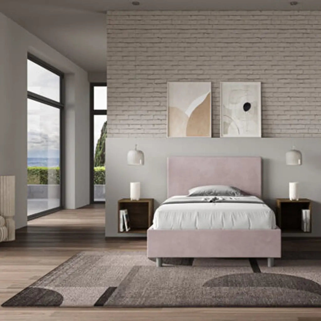 Letto una piazza e mezza con rete imbottito 120x190 microfibra glicine Adele