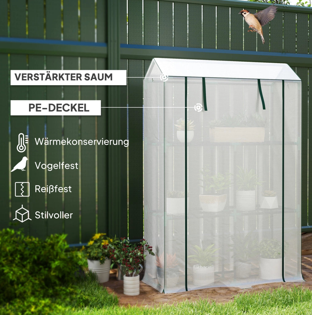 Serra da Giardino in Acciaio con Ripiani a 3 Livelli e Porta Avvolgibile, Copertura in Plastica UV Resistente 100x40x150 cm, Bianco