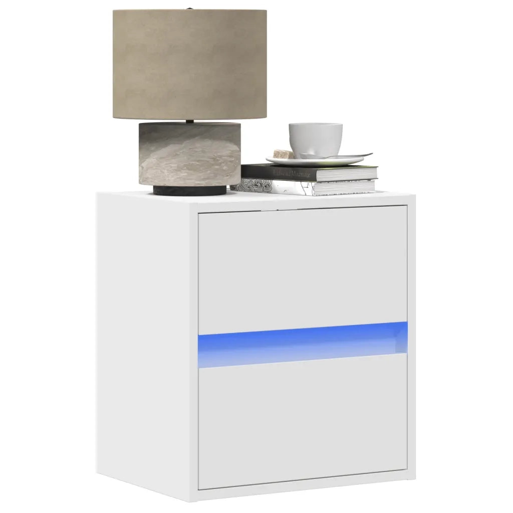 Set di 2 Comodini | Armadio da Notte | Mobiletto da notte a Parete con Luci LED Bianchi