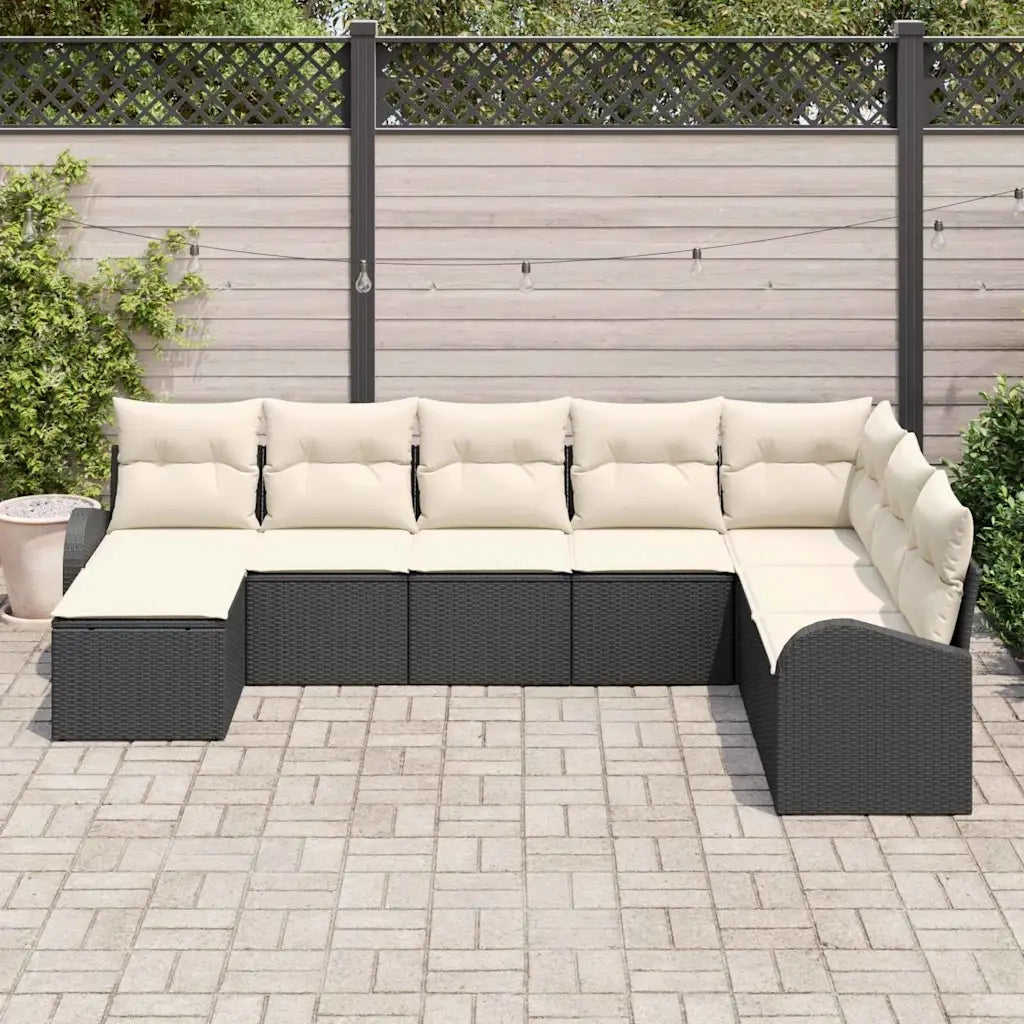 Set di divani con cuscino 8 pcs Nero e Bianco polyrattan