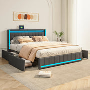 Letto matrimoniale 160x200 cm con LED; 4 cassetti e USB; grigio scuro