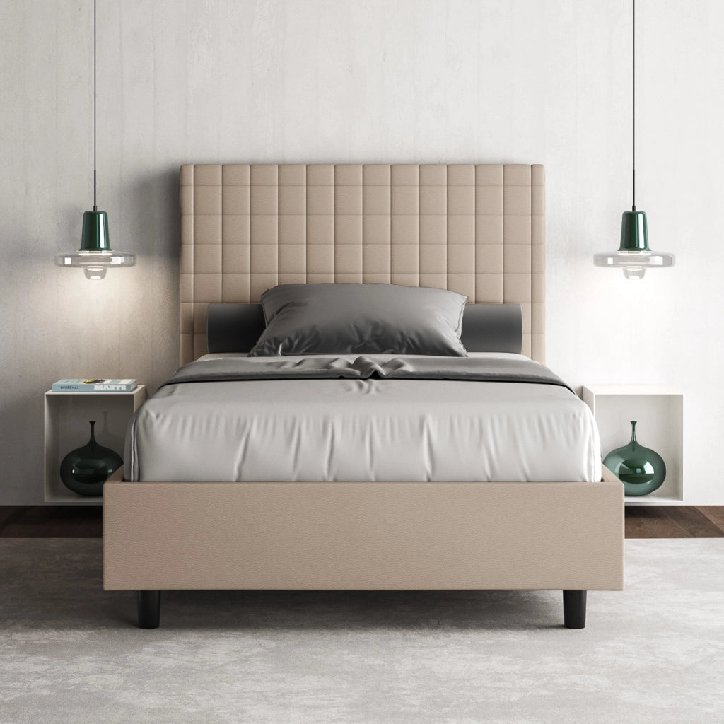 BS COM Letto una piazza e mezza con rete imbottito 120x200 similpelle tortora