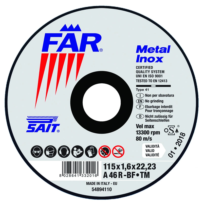 Sait DISCO ABRASIVO FAR-TM A 46 R Ø mm. 115x1,6x22,23 20.00 pz