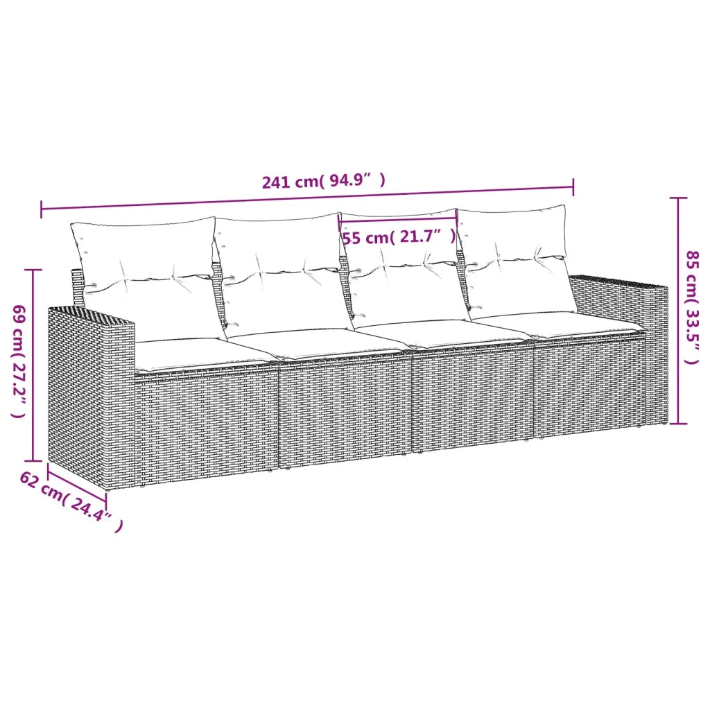 Salotto da Giardino-Set Divani da Giardino 4 pz con Cuscini Nero in Polyrattan 937916