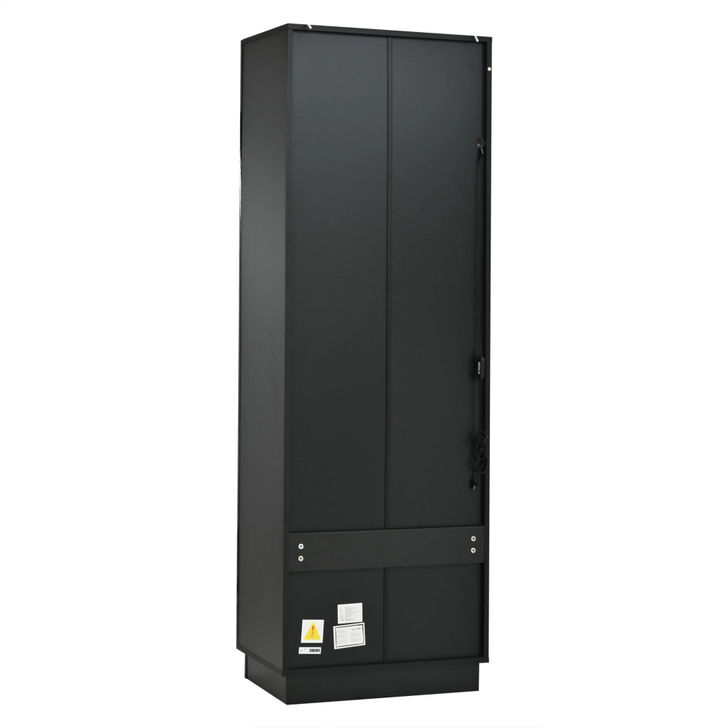 Vetrina LED con anta in acrilico, 5 vani e 2 ripiani in vetro, finitura lucida, per soggiorno, nero, 60 × 40 × 180 cm