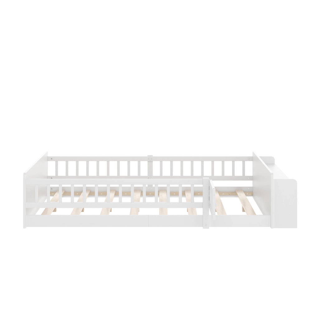 Letto per bambini 140 × 190 cm con ripiani e vano aperto; senza materasso; in legno di pino e MDF; bianco