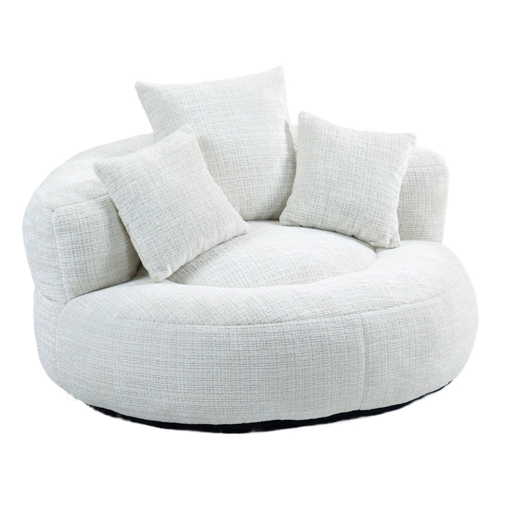 Poltrona sacco oversize in ciniglia beige 108x108x52 cm HOMVRA