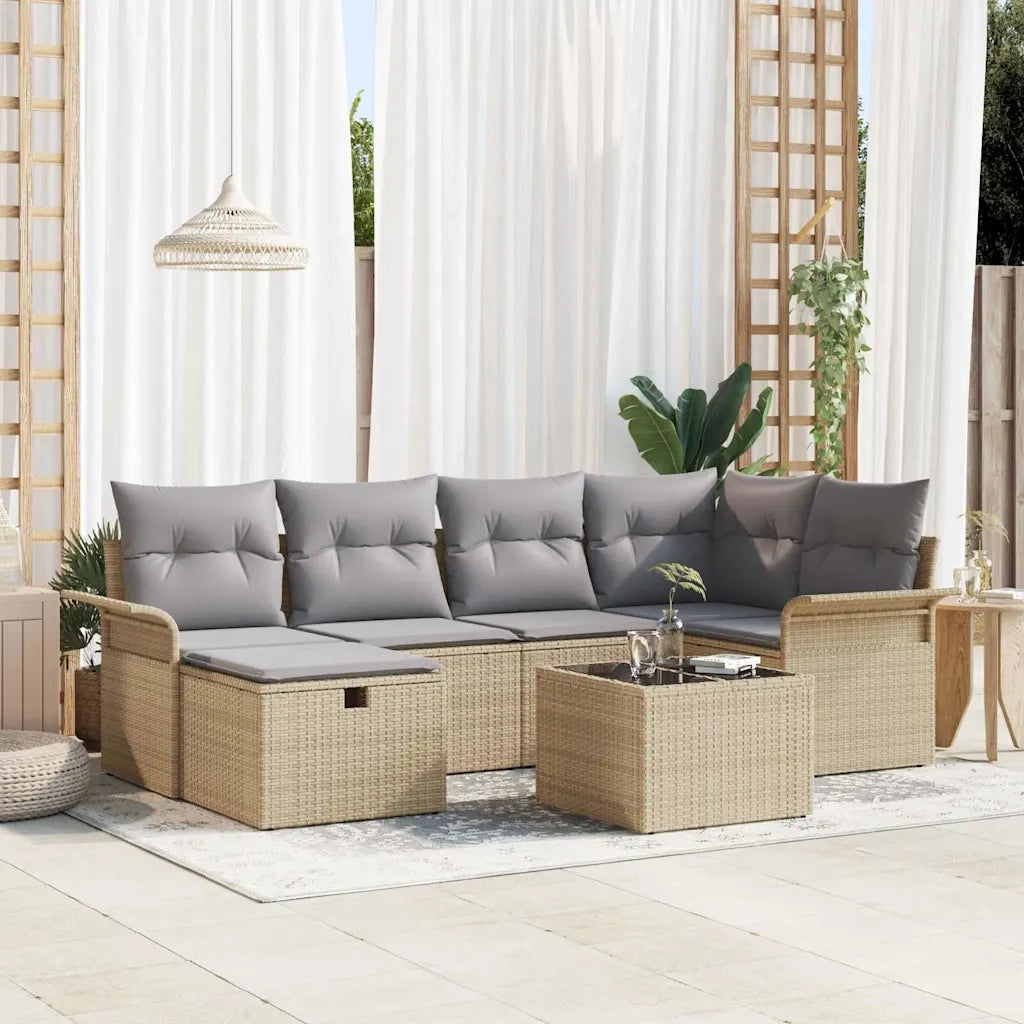 Set Divano da Giardino con cuscino 7 pcs Poly Rattan