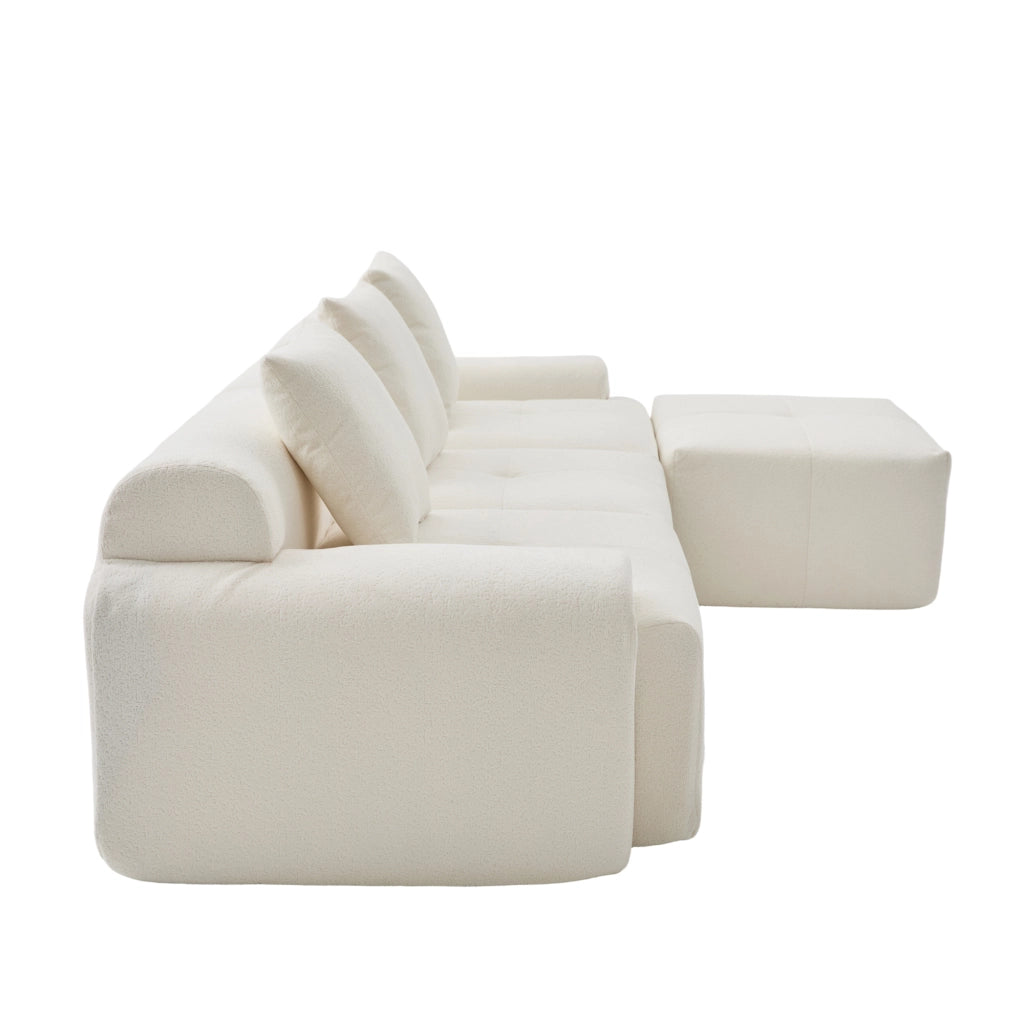 Divano Angolare Modulare 3 Posti con Poggiapiedi ¨C Xylo ¨C Beige, Memory Foam, 268x102x78 cm