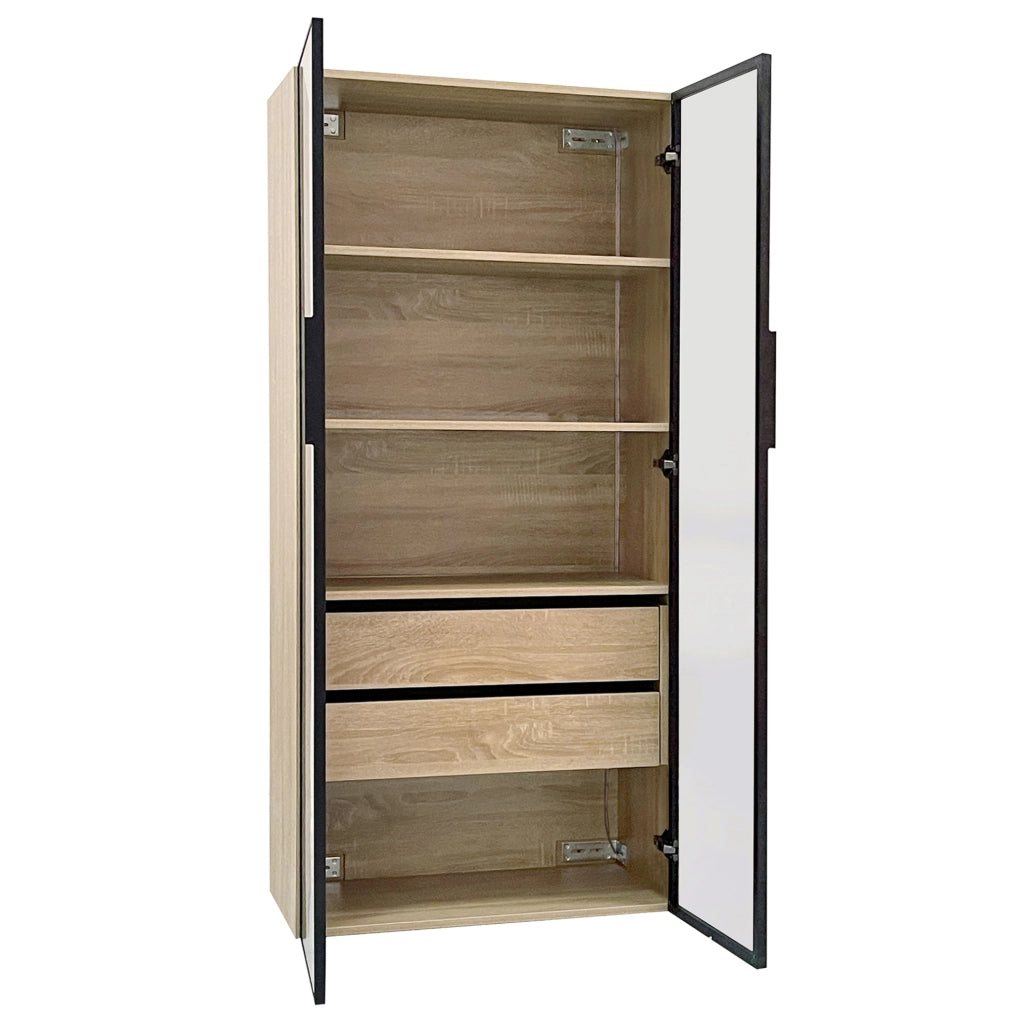 Mobile contenitore in MDF con LED e ante in vetro satinato