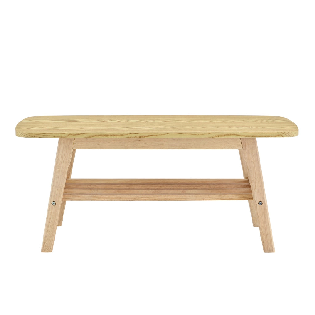 Tavolino da caff¨¨ 110x58x19 cm a due ripiani con base in legno massello colore legno