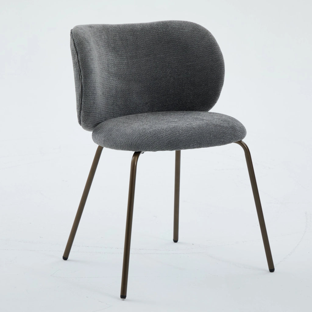 Sedia da pranzo in chenille moderna - Zephmum- Schienale curvo comodo gambe in bronzo, set di 2, grigio