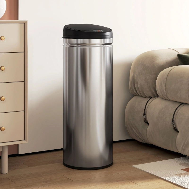 Pattumiera con sensore da 50 l in acciaio inox argento con chiusura soft-close per cucina e ufficio