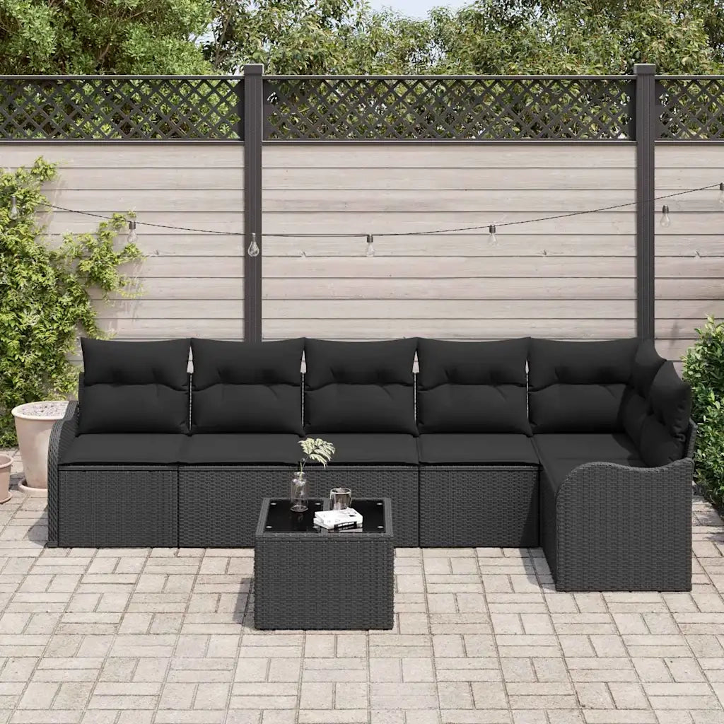 Set Divano da Giardino con cuscino 7 pcs Beige Poly Rattan