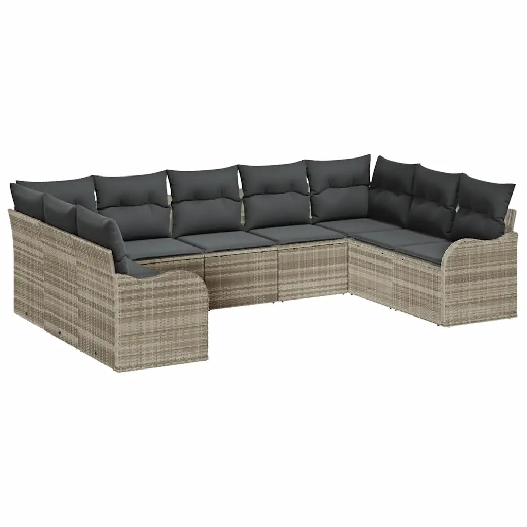 Set Divano da Giardino 9 pcs Grigio chiaro polyrattan