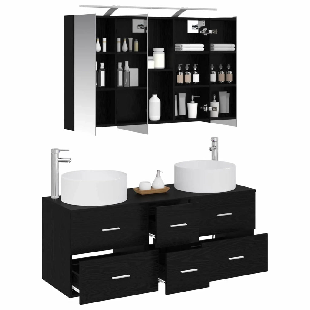 Set di mobili per il bagno 4 pz Rovere Nero 3407096