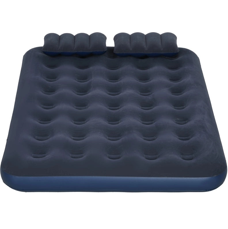 Materasso gonfiabile matrimoniale blu 203x152x22 cm con pompa a mano e cuscini per campeggio e ospiti