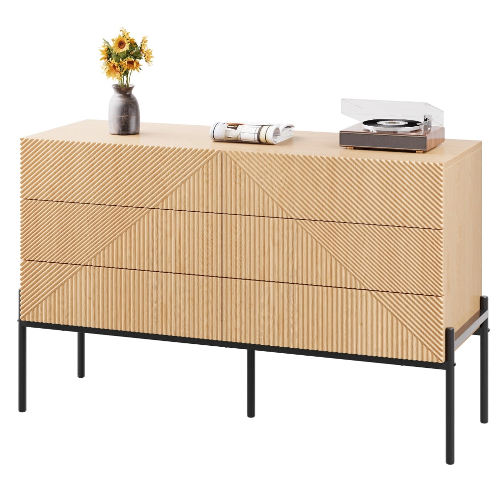 Cassettiera 115.5x38.0x75.0 cm con 6 cassetti e struttura geometrica 3D in MDF naturale