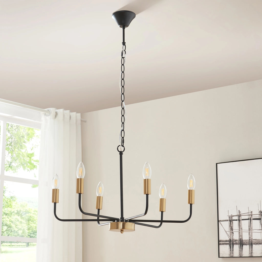 Lampadario a Sospensione Bishop a 6 Bracci E14 Industrial Chic - Nero / Ottone lux.pro