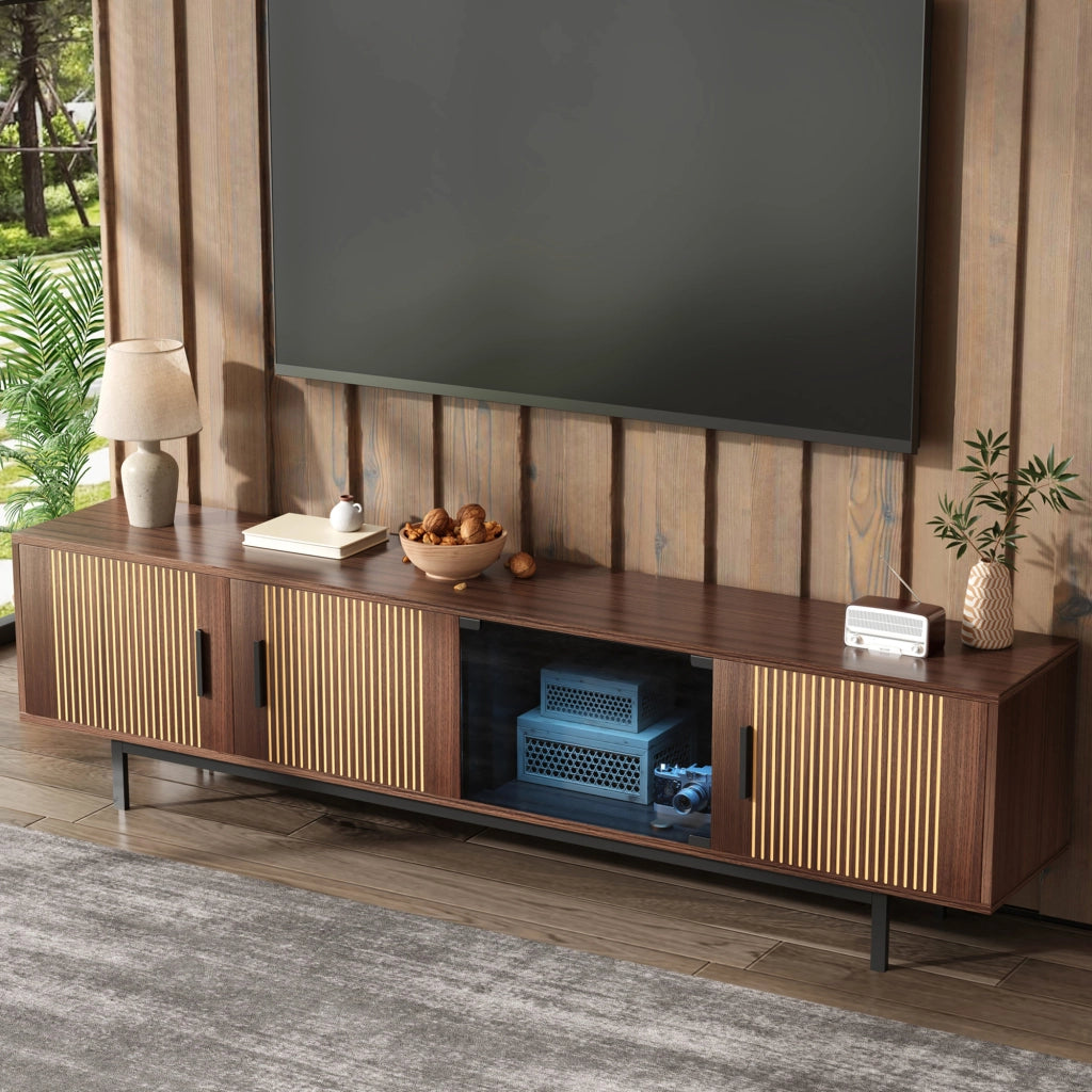 Mobile TV con striscia LED controllabile via app e Bluetooth marrone noce e nero 200 × 35 × 53 cm