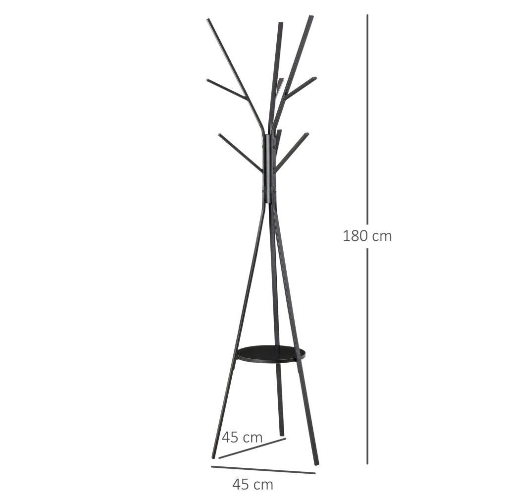 Standgarderobe Kleiderständer 180 cm Schwarz Metall mit 3 Stangen und 8 Haken für Flur