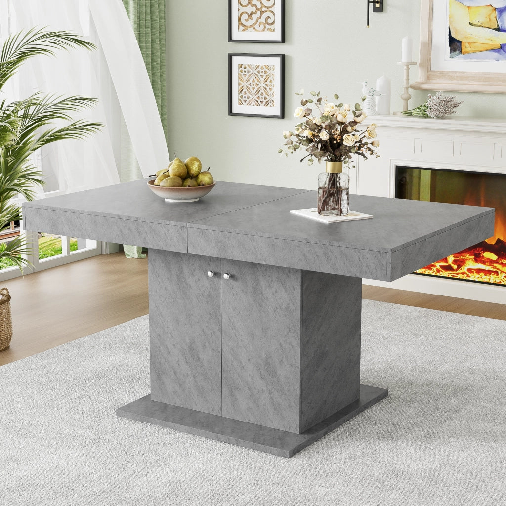 Tavolo da pranzo allungabile con vano contenitore in truciolare e metallo grigio 140/180 × 80 × 76 cm