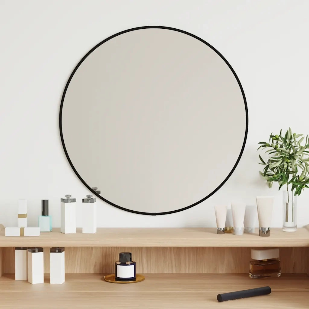 Specchio da Parete Nero Ø 50 cm Rotondo 348186