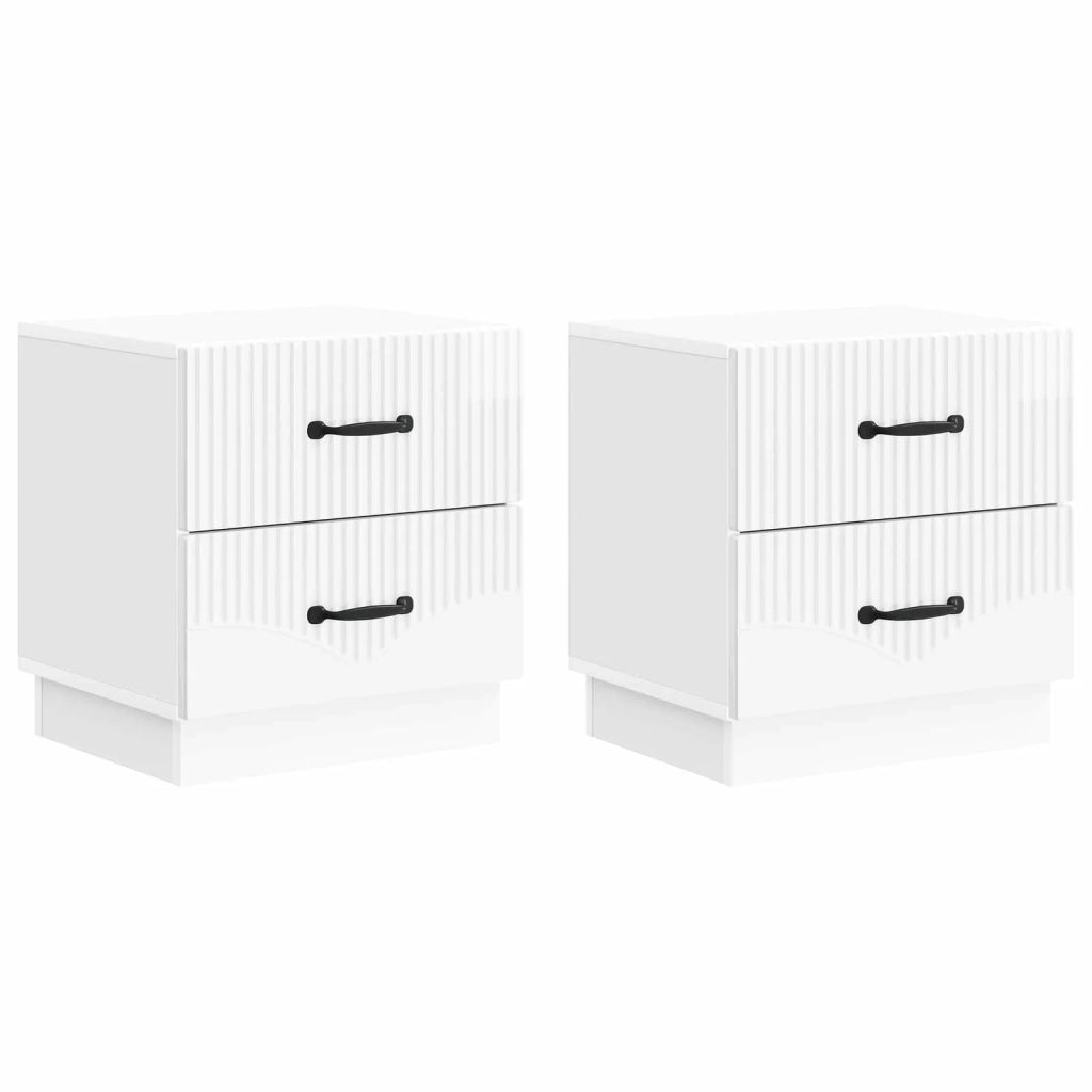 Set di 2 Comodini | Armadio da Notte | Mobiletto da notte Bianco Lucido 43 x 34,5 x 44,5 cm