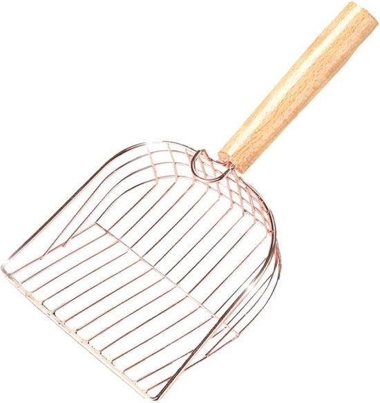 Scopa per gatti in metallo, veloce sette, con gruccia pratica, contenitore per cibo per gatti, maniglia in legno, accessorio per gatti, comodo e duraturo (30 cm, roségold)
