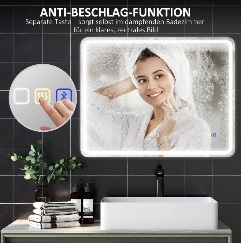 Specchio bagno LED Bluetooth antiappannamento argento