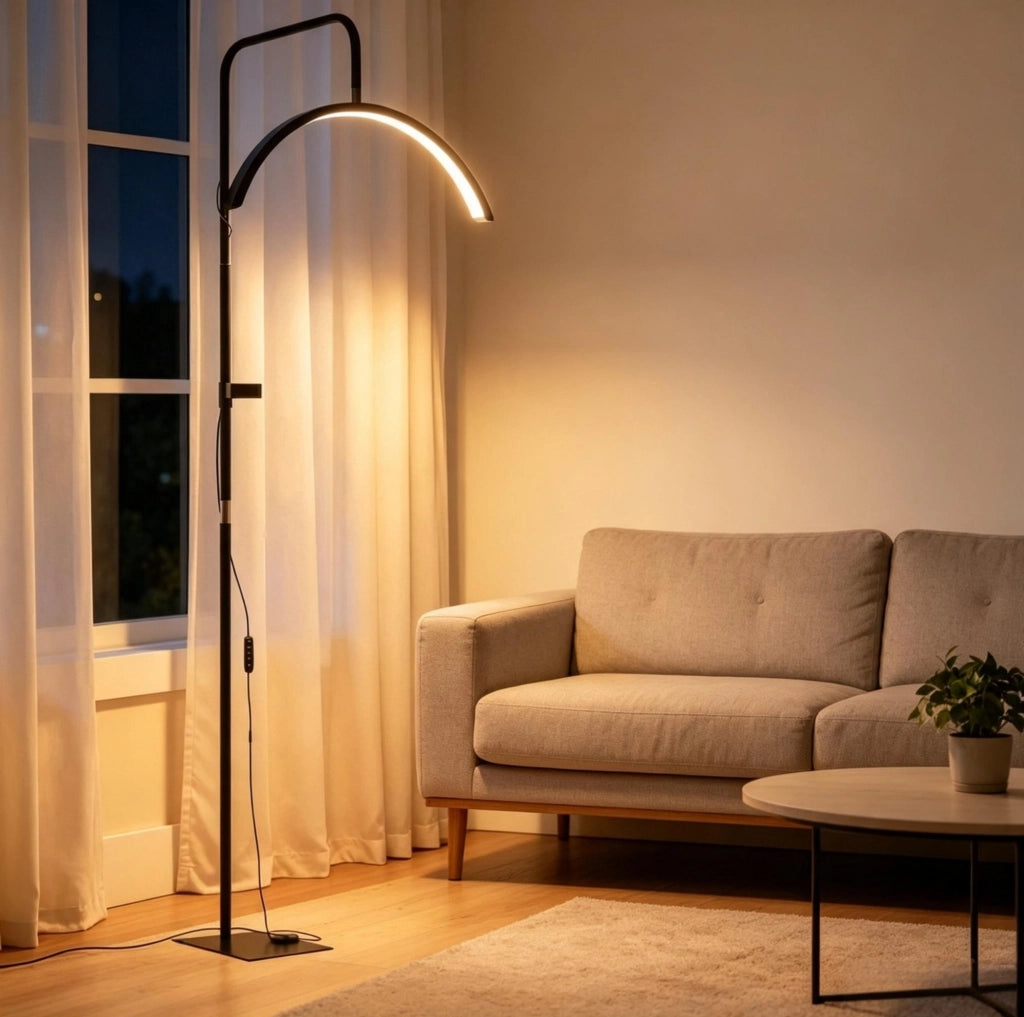 Lampada da Terra LED Dimmerabile 36W con Testa Mezza Luna Ruotabile 350°, 7 Temperature Colore, Nero, 136-186 cm