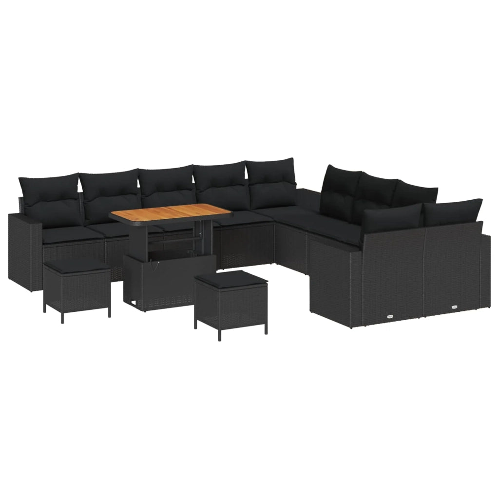 Set Divano da Giardino 13 pcs Nero polyrattan