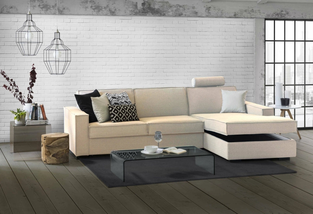 Achico, Divano Letto con Penisola Sfoderabile Made in Italy, 280x95 cm Beige