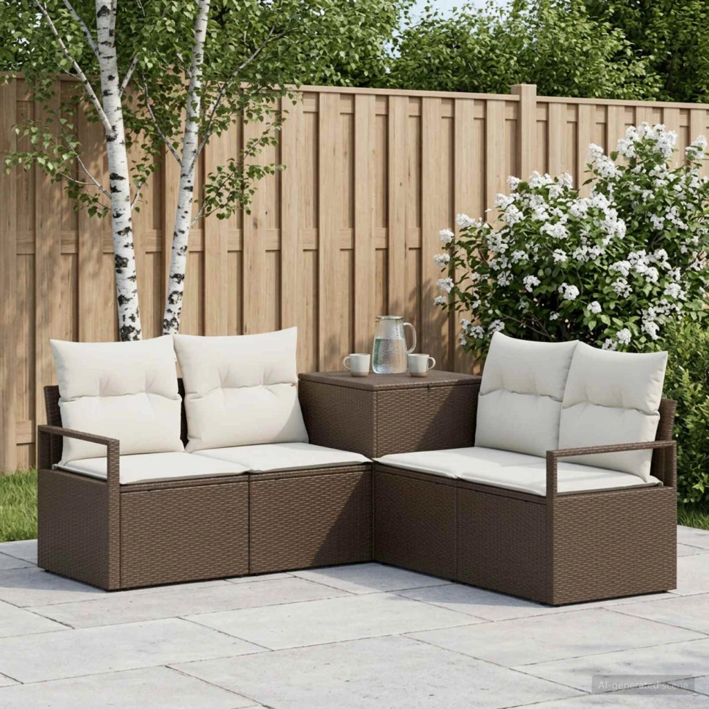 Set di divani 5 pz Marrone e Bianco Crema 3447796