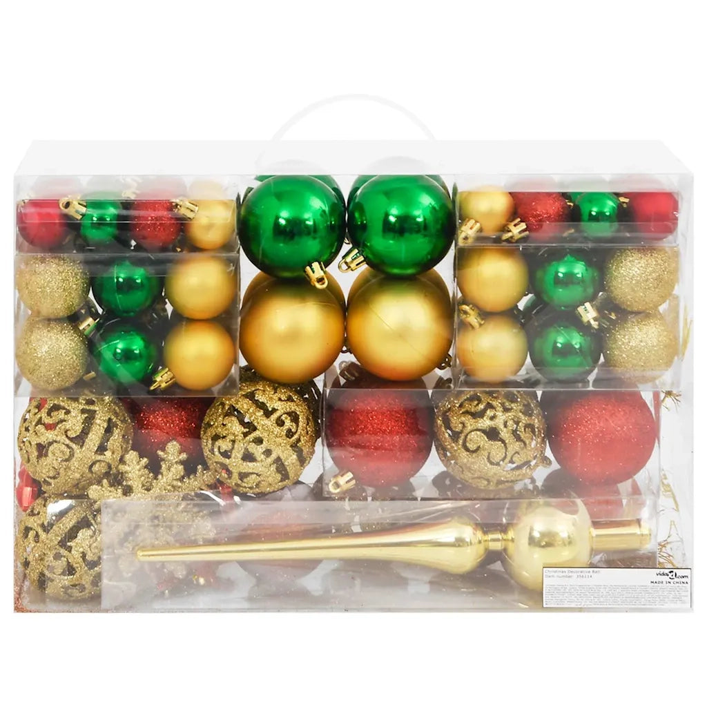 Set Palline di Natale 112 pz Rosso / Verde / Oro in Polistirene 356114