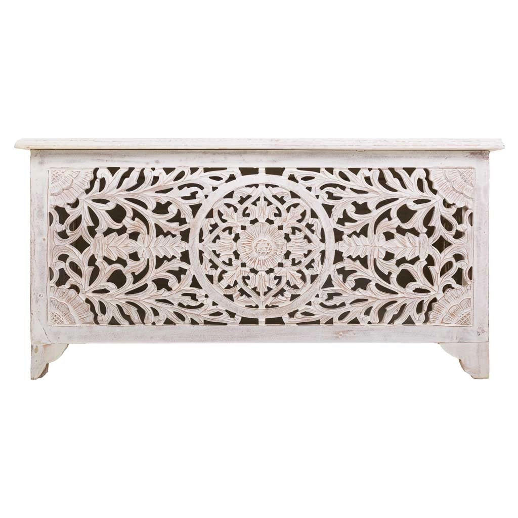 Cassapanca in legno bianca fatta a mano 102x48x50h cm