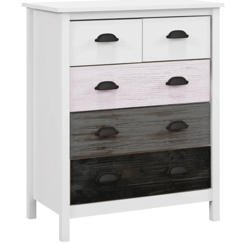 Cassettiera bianca con 5 cassetti e dispositivo anti-ribaltamento 70x38x85 cm per soggiorno e camera da letto