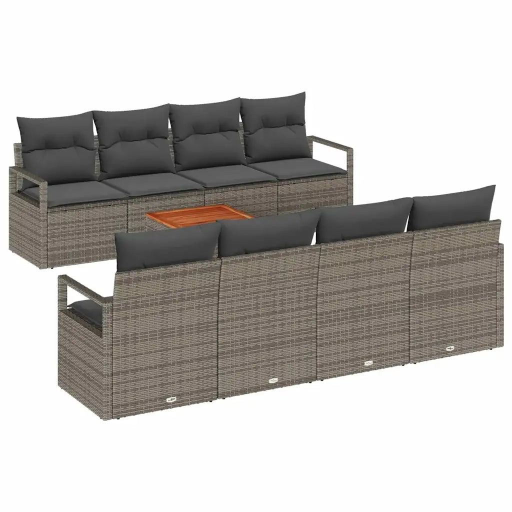 Set Divano da Giardino con cuscino 9 pcs Grigio polyrattan
