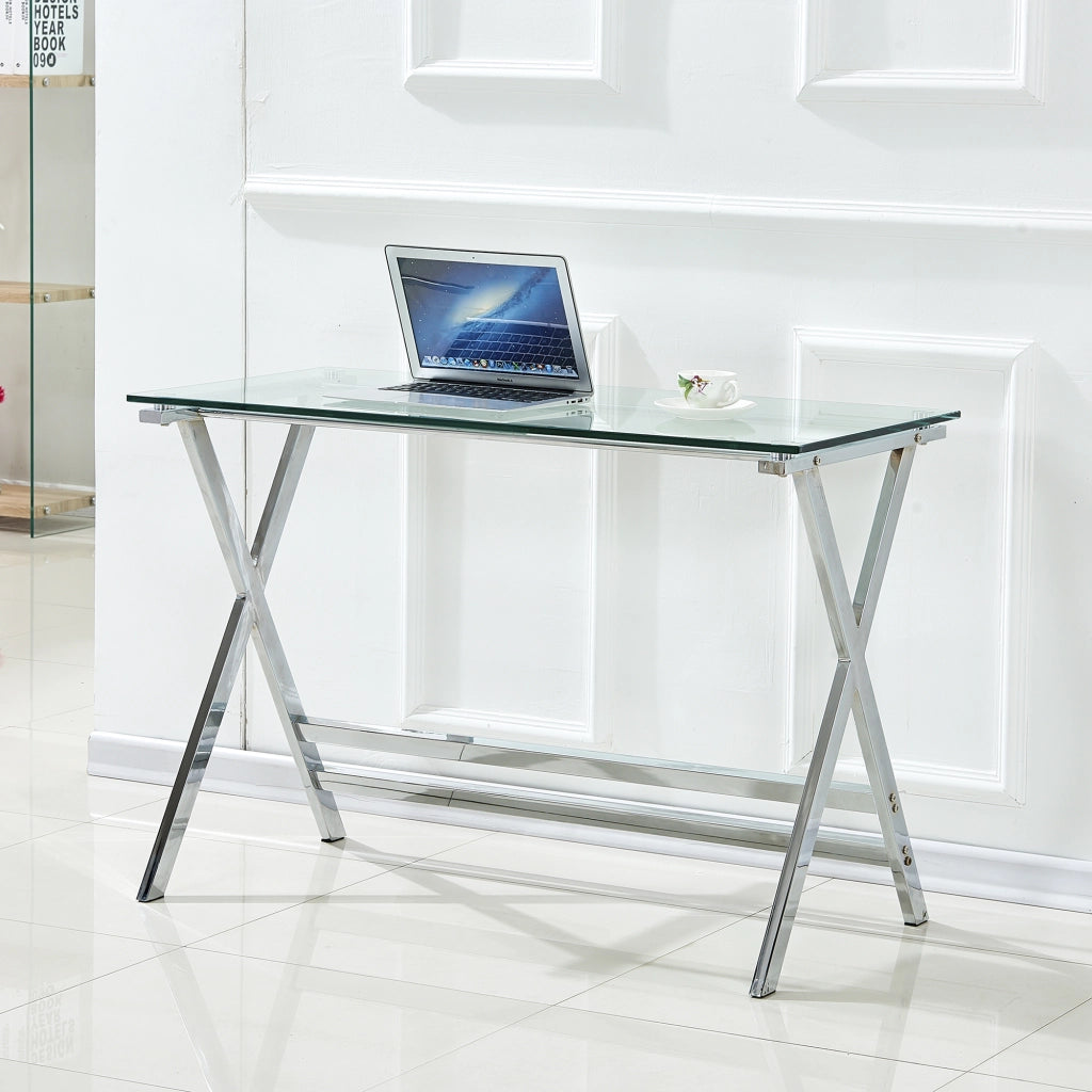 Scrivania per computer in vetro temperato trasparente 110 × 55 × 76 cm con bordi arrotondati per lavoro e studio
