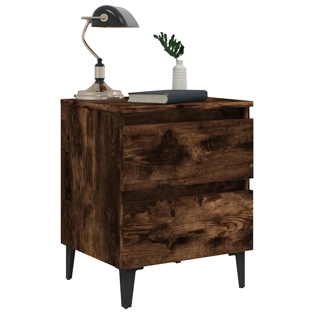 Comodini con Gambe in Legno Massello 2pz Rovere Fumo 40x30x50cm 813129