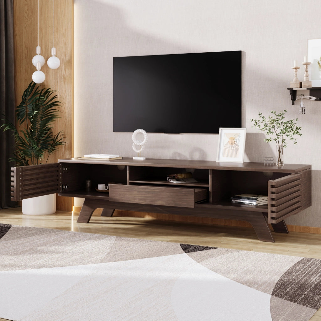 Mobile TV con 2 ante 1 cassetto vani aperti e passacavi in pannello di particelle naturale 150 × 35 × 44 cm