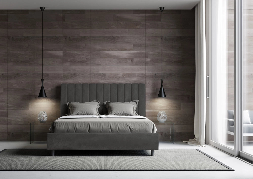 Letto 1 Piazza E Mezzo 130x190 cm con Rete e Contenitore Imbottito in Microfibra Agueda Grigio
