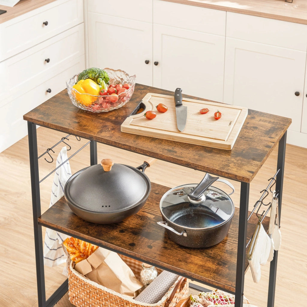 Isola da cucina Loft in legno rustico e acciaio nero
