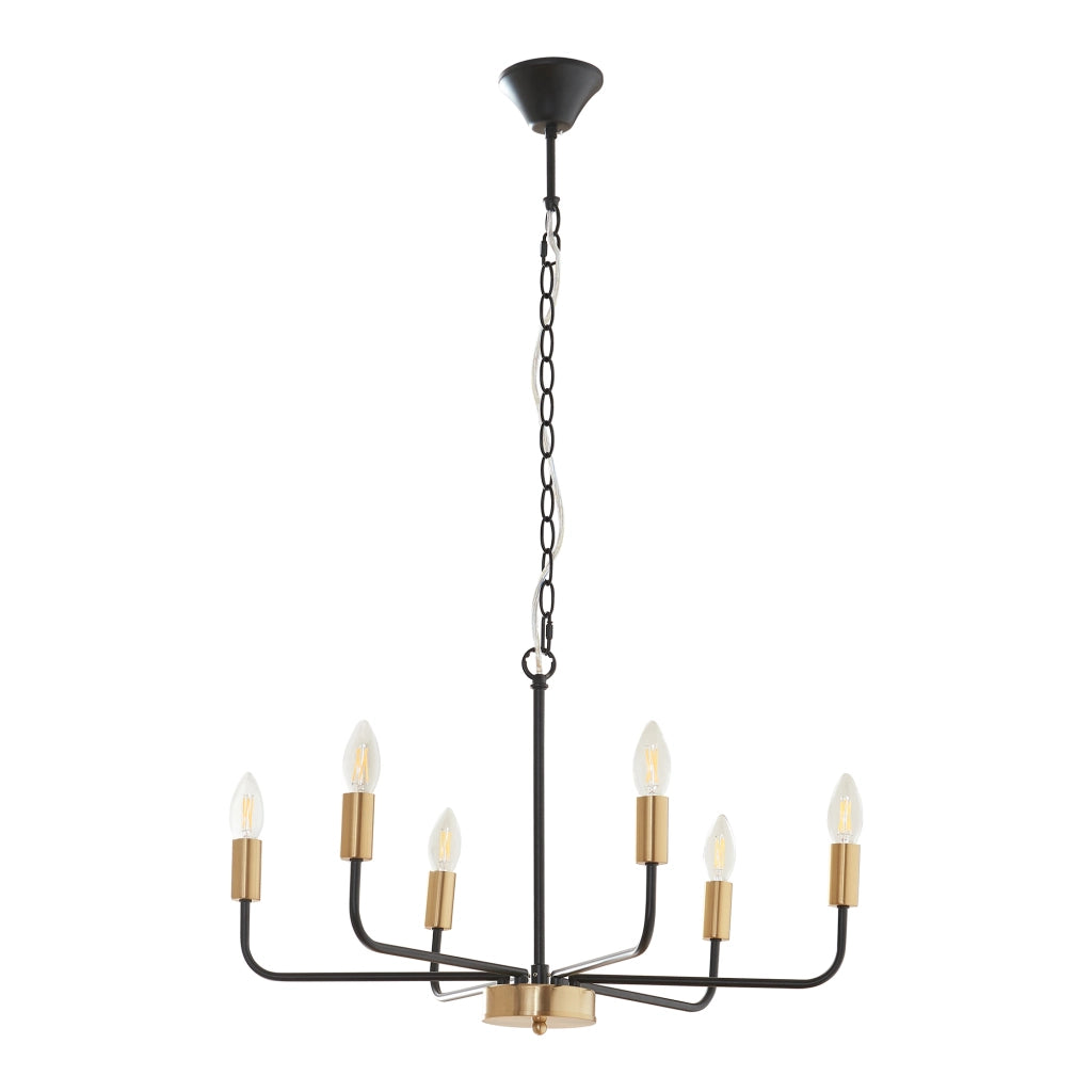 Lampadario a Sospensione Bishop a 6 Bracci E14 Industrial Chic - Nero / Ottone lux.pro