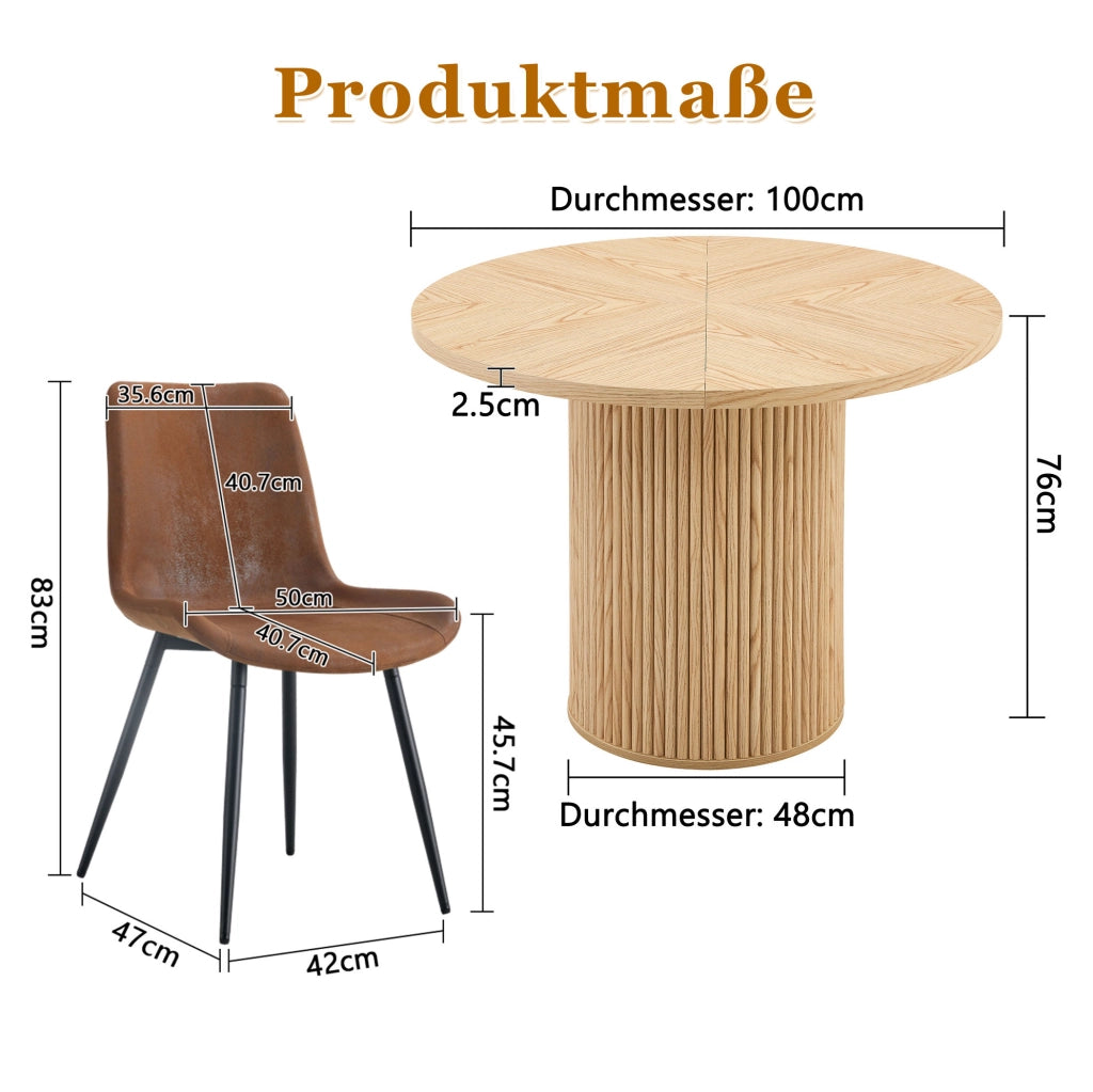 Set tavolo da pranzo rotondo 100 cm legno chiaro MDF con 4 sedie