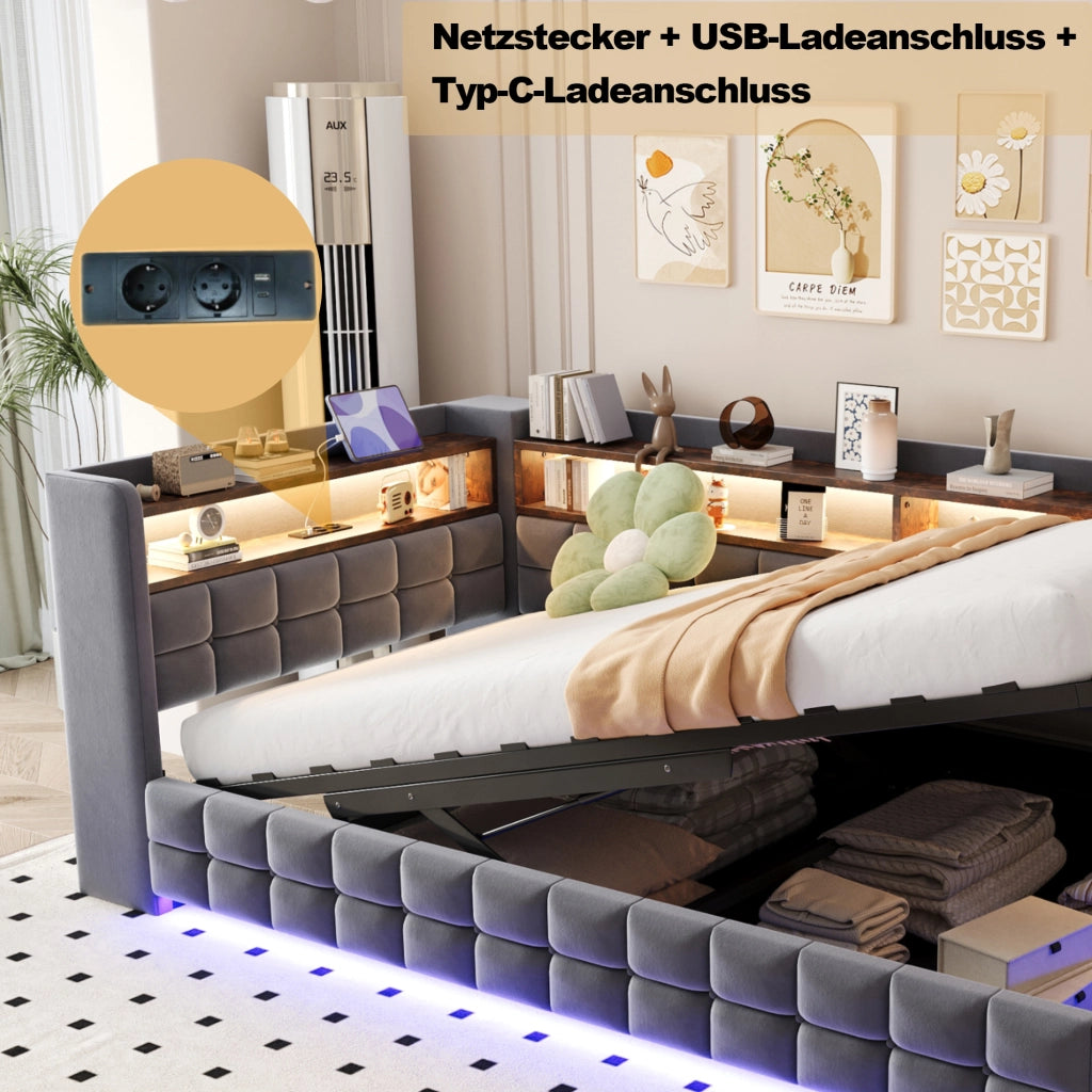 letto imbottito velluto grigio 105.5 x 217 cm