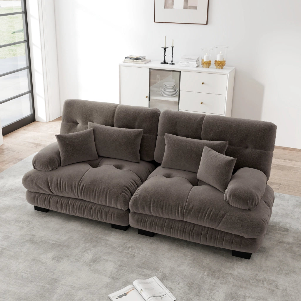 Divano modulare in chenille marrone 220x77x81 cm