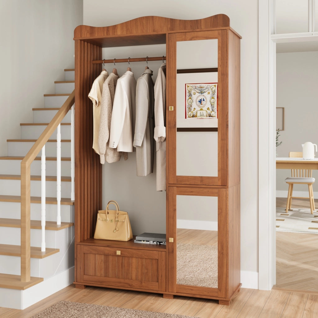 Set mobili da ingresso con cassetti, specchio, appendiabiti in MDF noce